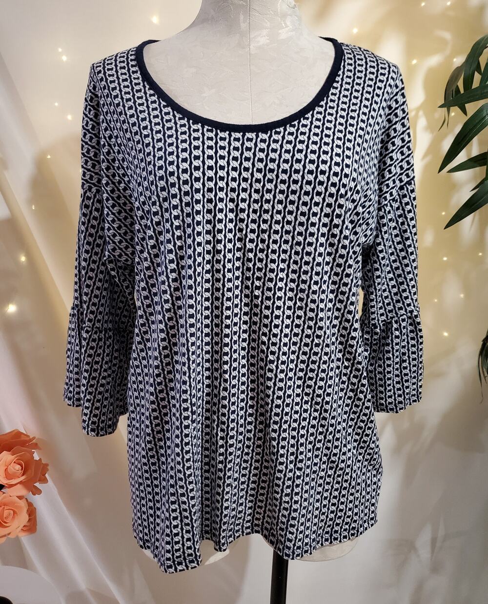 MK MICHAEL Michael Kors Chain Rope Bell Sleeve Top Womens Plus Size 1X Nautical